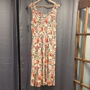 Patrons of Peace Floral Midi Dress - Cream and Orange